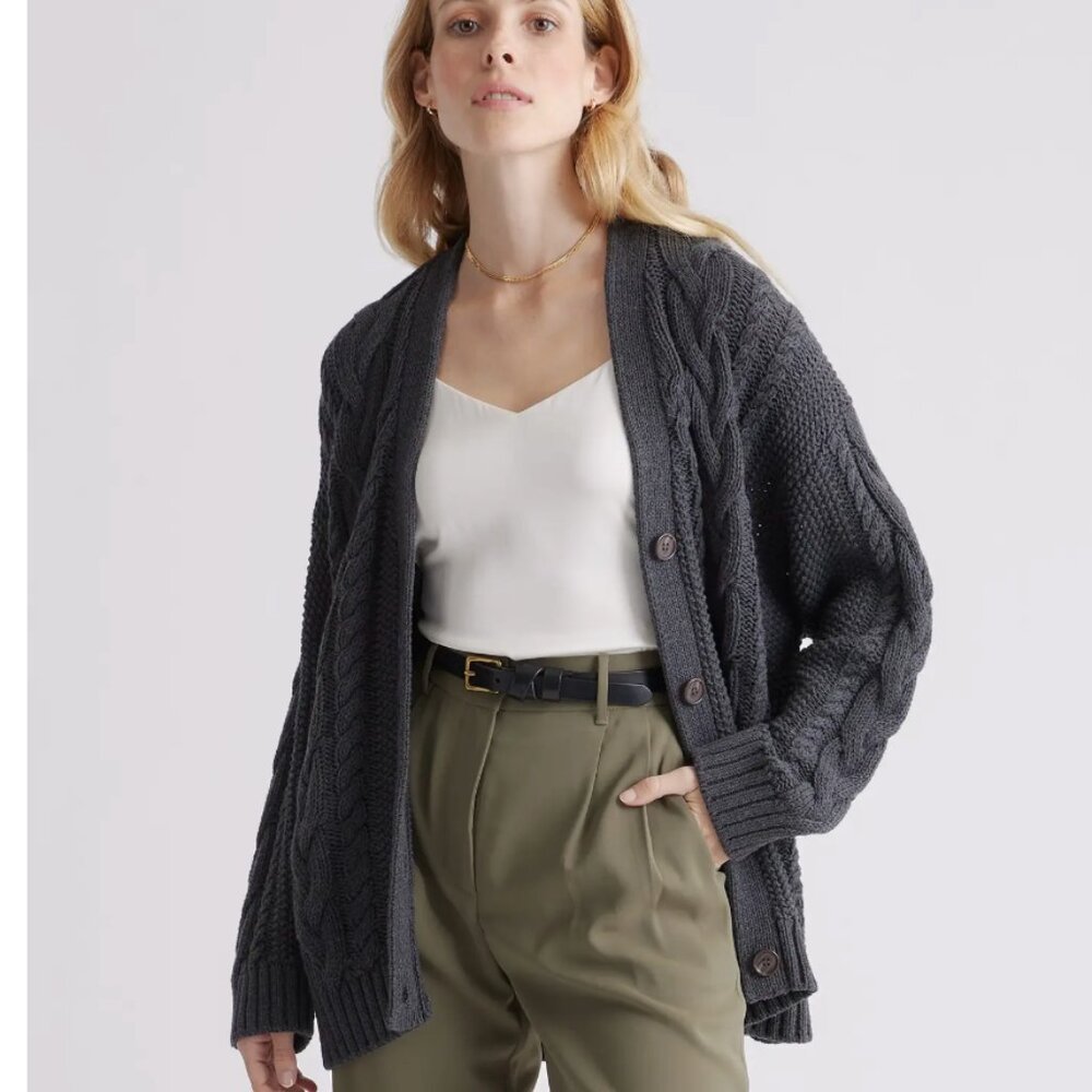 Quince organic cotton oversized cable cardigan